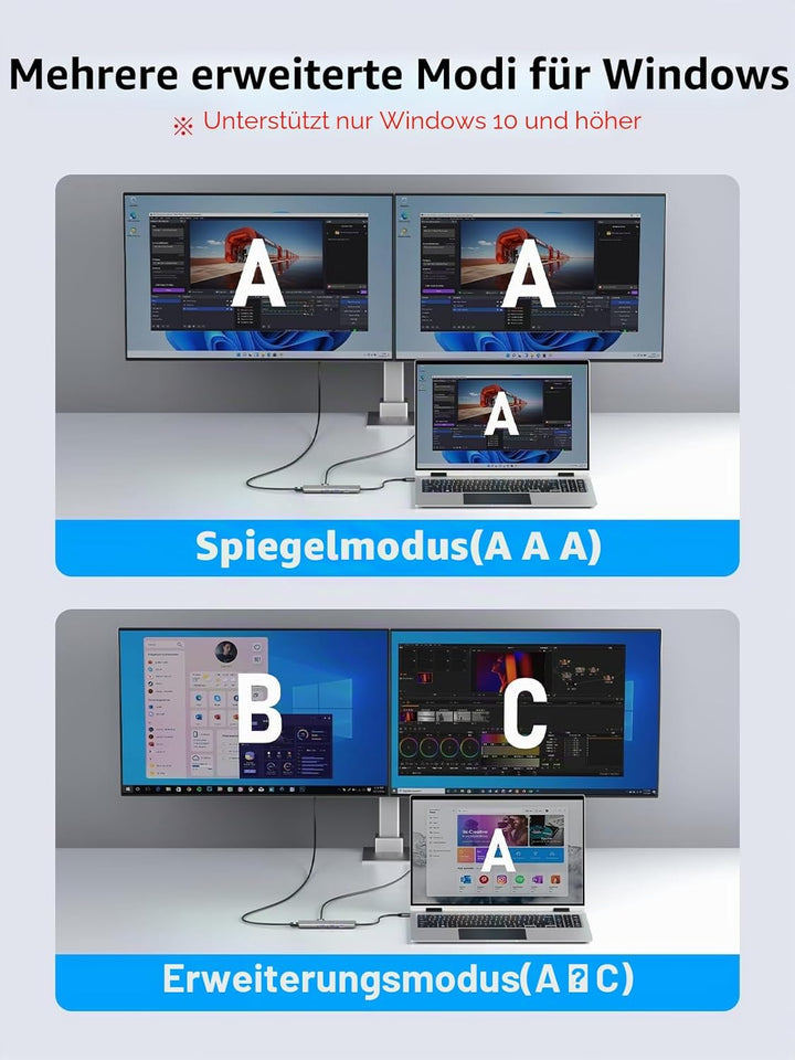 𝐔𝐩𝐠𝐫𝐚𝐝𝐞 Lemorele 6 in 1 Dual Display Aluminiumgehäuse Adapter mit Dual HDMI, 3*USB 3.0, 100W PD, USB