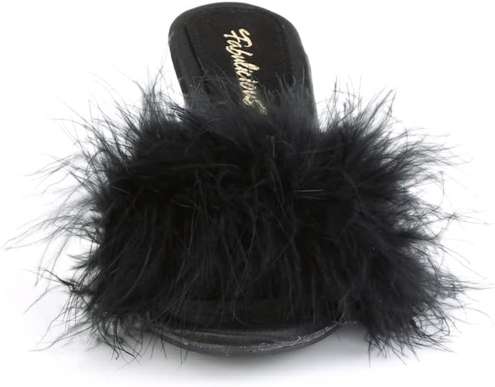 Fabulicious Mädchen BELLE-301F Offene Sandalen, Schwarz (Blk Satin-Fur/CLR), 35 EU