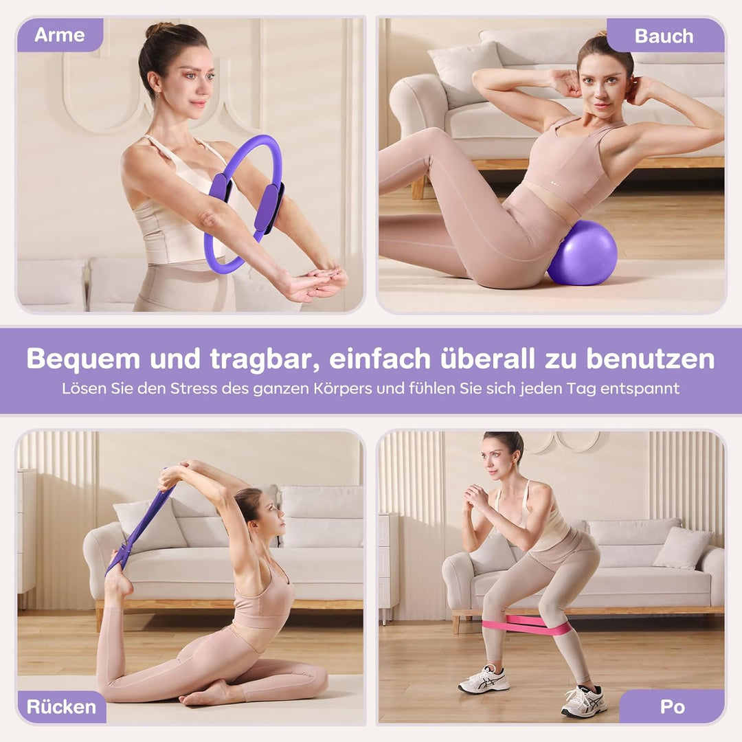 Pilates Kit 13 Stück Home Pilates Essentials Workout Kit mit 13" Ring, 10" Ball und Widerstandsbände