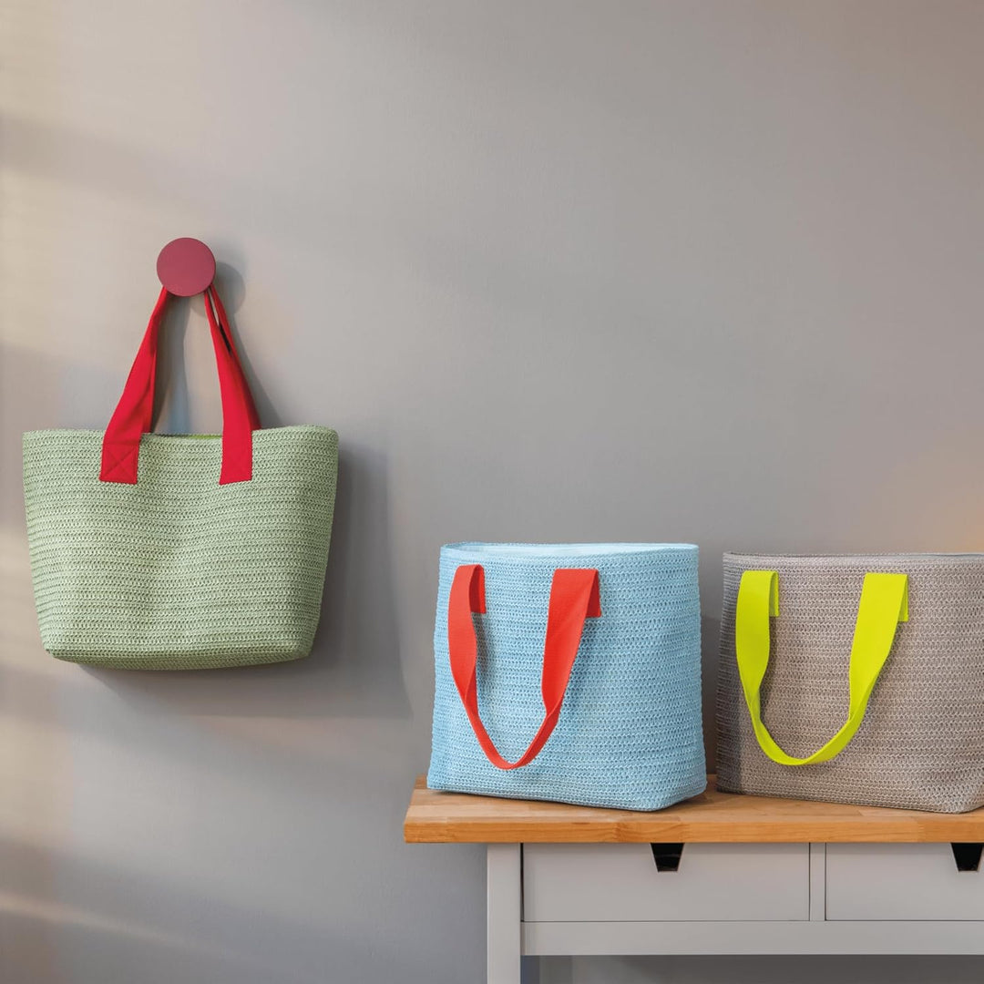 REMEMBER Korbtasche "Light grey" mit Druckknopf aus Papierstroh und Baumwolle Light Grey + Yellow Ha