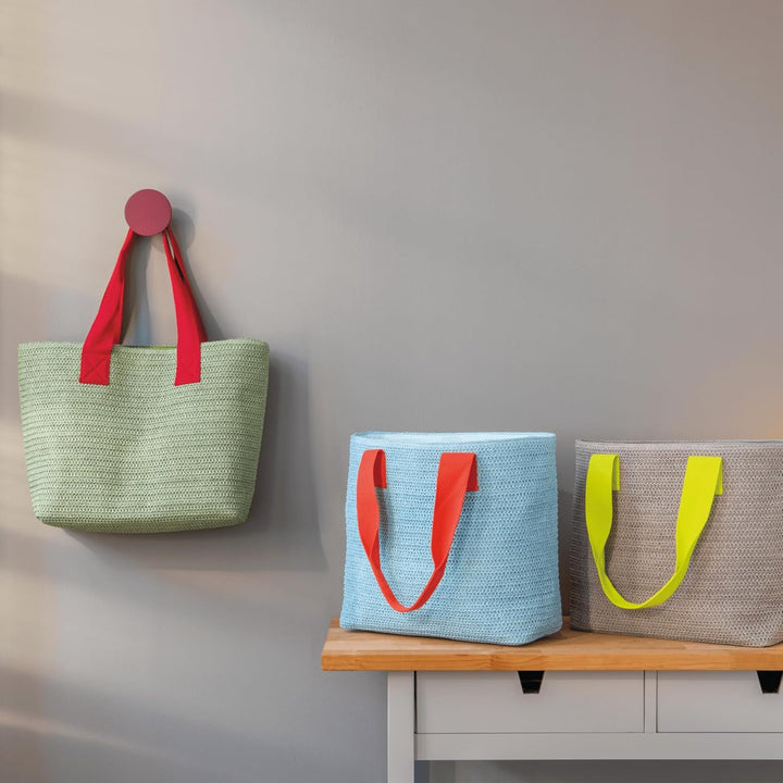 REMEMBER Korbtasche "Light grey" mit Druckknopf aus Papierstroh und Baumwolle Light Grey + Yellow Ha