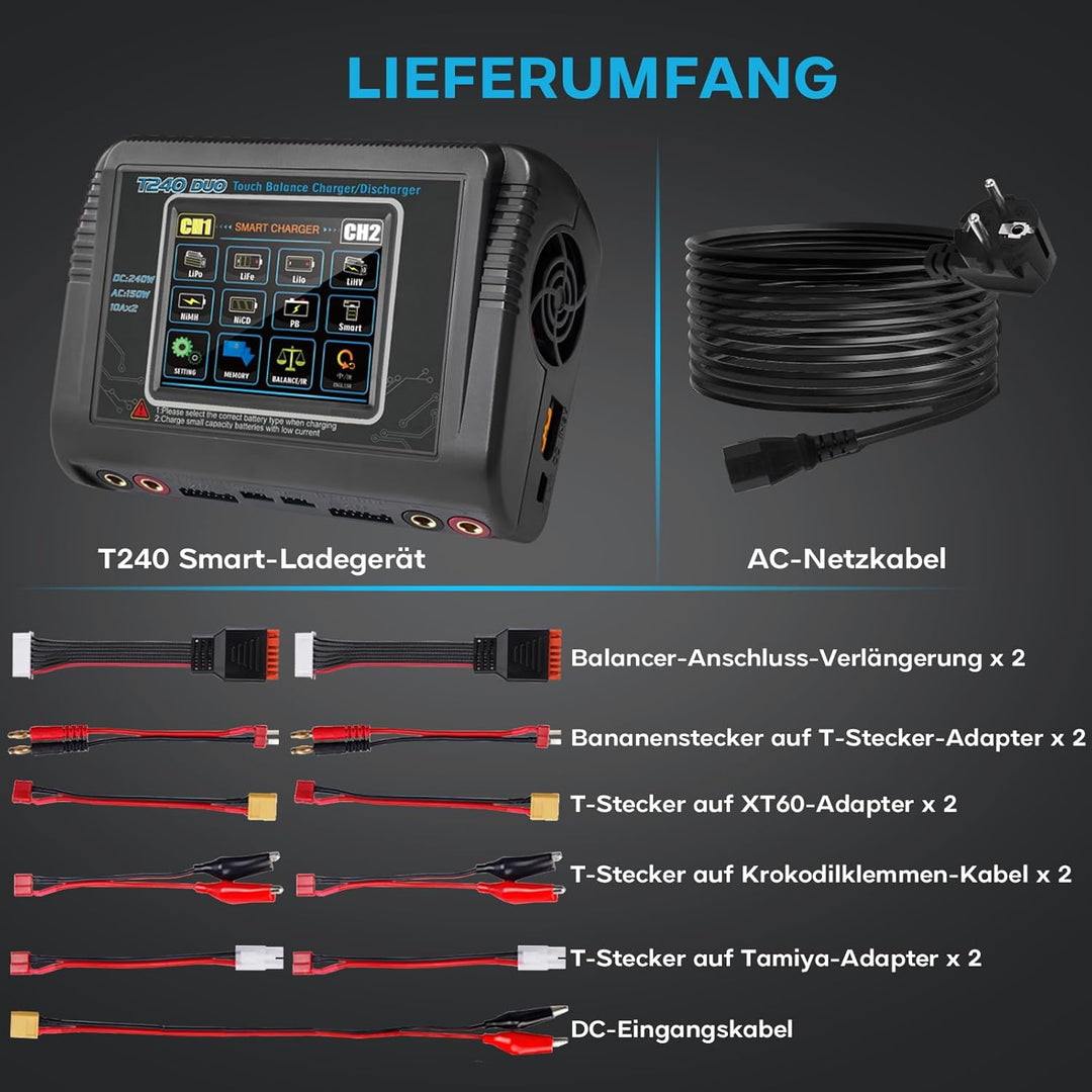 HTRC T240 DUO RC Balance Ladegerät/Entlader für Lilon LiPo LiFe LiHV NiCd NiMH PB Smart Batterie Dua