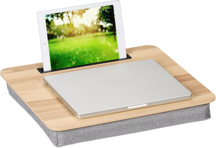 Relaxdays Laptopkissen mit Handyhalter, BxT: 46 x 35 cm, Laptopunterlage für Bett & Sofa, Laptop Kni