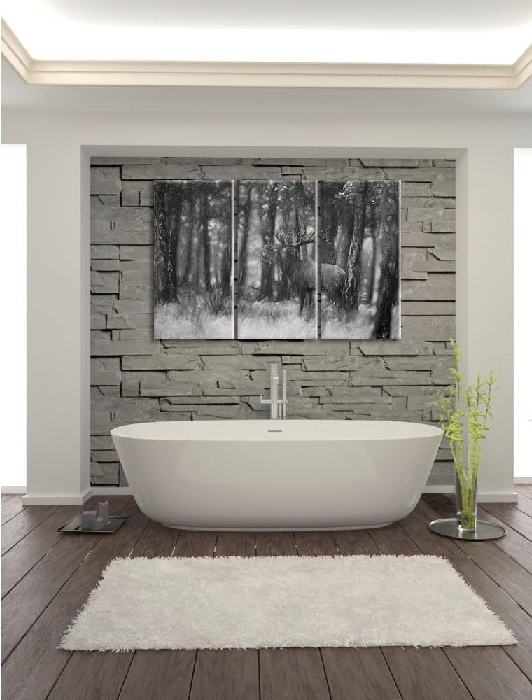 Pixxprint röhrender Hirsch als Leinwandbild | Grösse: 3 Teilig (120x80) | Wandbild| Kunstdruck | fer