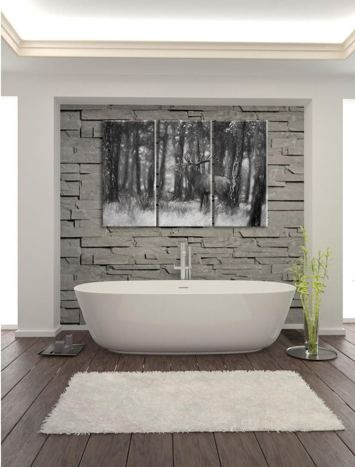 Pixxprint röhrender Hirsch als Leinwandbild | Grösse: 3 Teilig (120x80) | Wandbild| Kunstdruck | fer