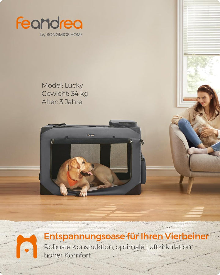 Feandrea Hundebox faltbar, Transportbox Hund, XXXL, Hundetasche, Oxford-Gewebe, Netzstoff, atmungsak