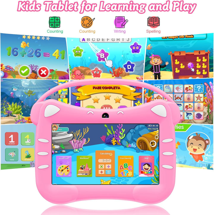 VESWWE Kinder Tablet 7 Zoll Android Tablet für Kinder mit WiFi Bluetooth 32GB ROM kindgerechte Hülle
