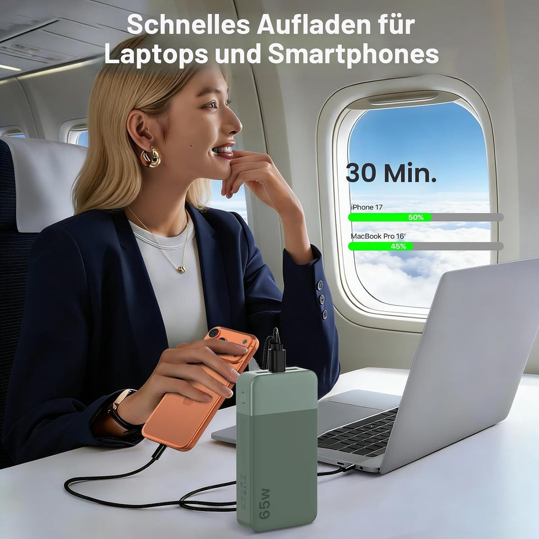 NOBIS Powerbank 20000mAh, 65W Schnellladung Powerbank, Tragbarer Ladegerät mit Digitalanzeige, Dual