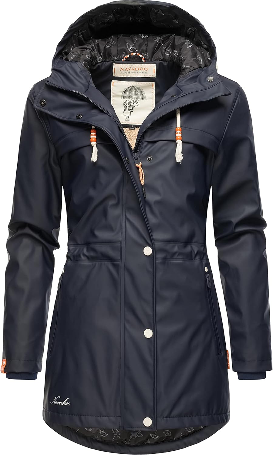 Navahoo Damen Übergangsjacke Regenmantel wasserdicht lang warm gefüttert mit Kapuze Rainy Forest XS-