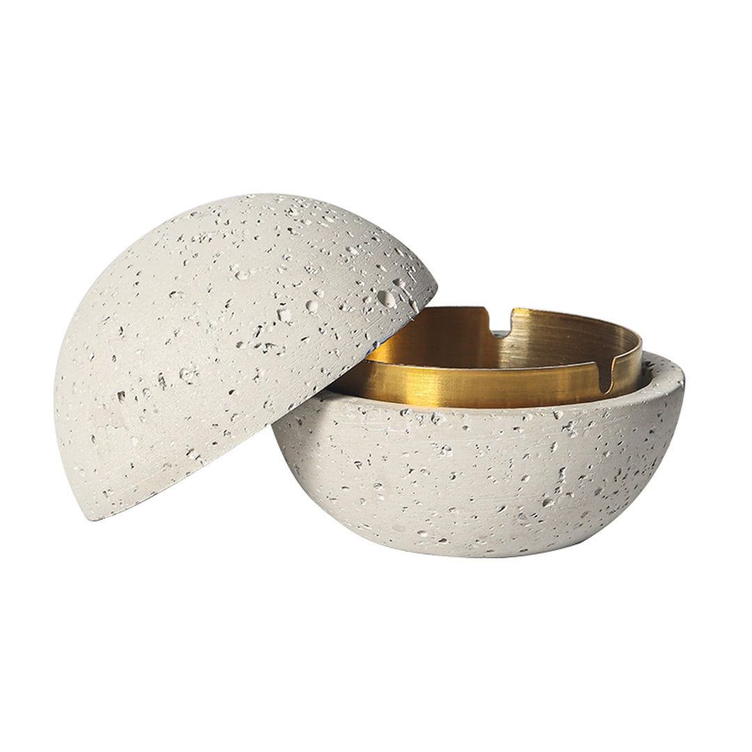 Cutfouwe Mülleimer Mit Deckel-Beton + Edelstahl-Φ12.5Cm X H10.8Cm -Wasserdicht/Winddicht,Weiss White