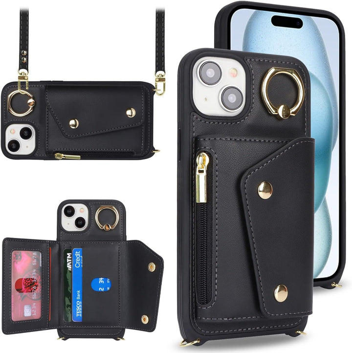 Lipvina Hülle für iPhone 15 Plus Hülle mit Band Kartenhalter handyhülle Hülle für iPhone 15 Plus mit