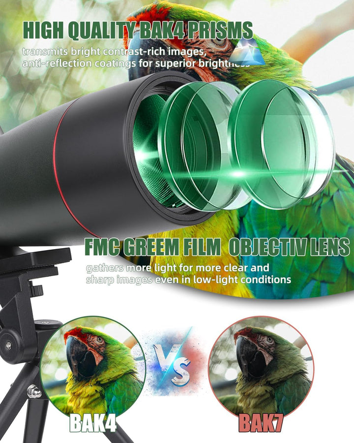 25-75x70 HD Spektiv Sportschützen mit Stativ- und Smartphone-Adapter, Zoom Bak4 Prism FMC Lens 45-Gr