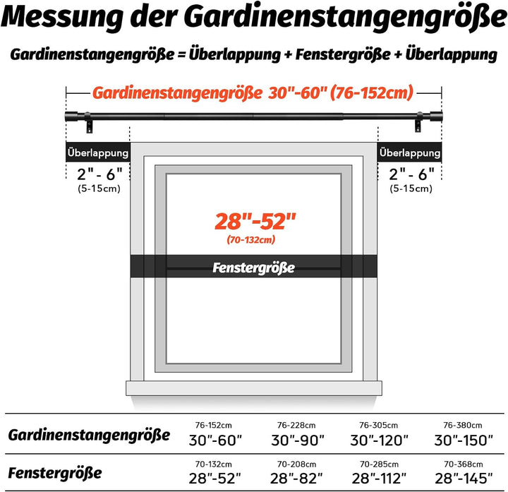 Schwarz Gardinenstange Vorhangstange Ausziehbar Curtain Rod Gardinenstangen für Fenster Outdoor (Sch