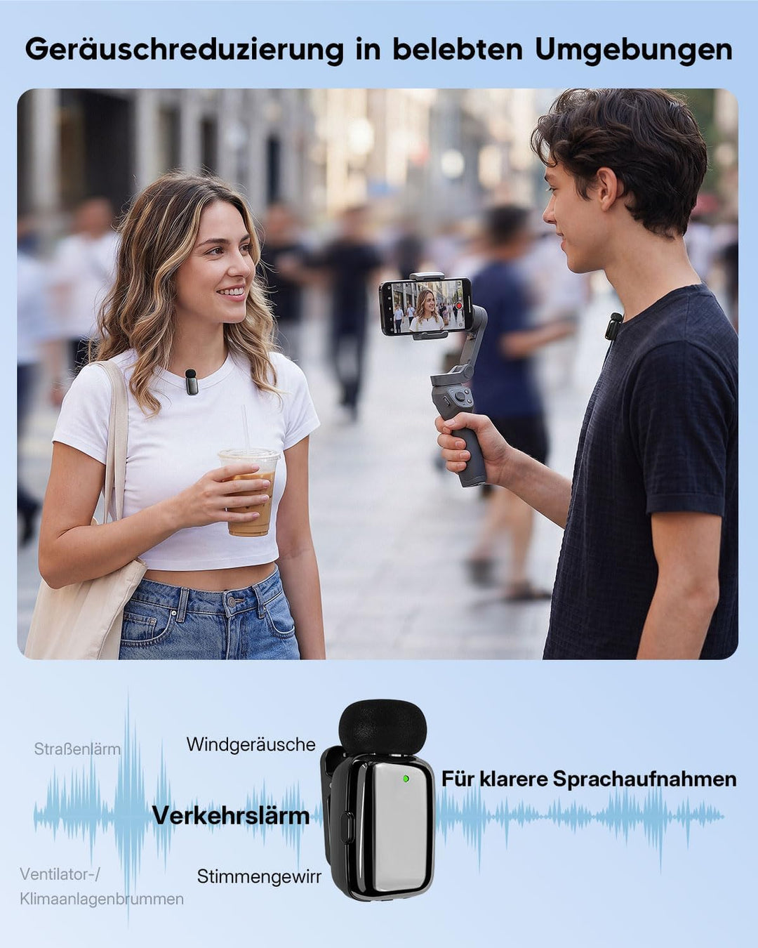 zealsound Mini Kabelloses Lavalier-Mikrofon für iPhone Handy Android, Wireless Ansteckmikrofon mit R