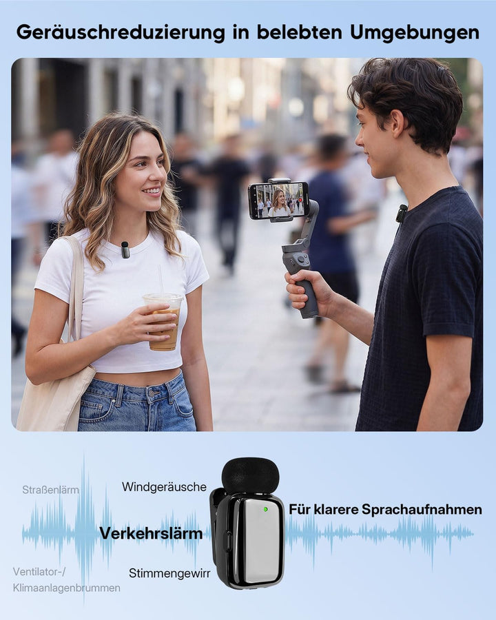 zealsound Mini Kabelloses Lavalier-Mikrofon für iPhone Handy Android, Wireless Ansteckmikrofon mit R