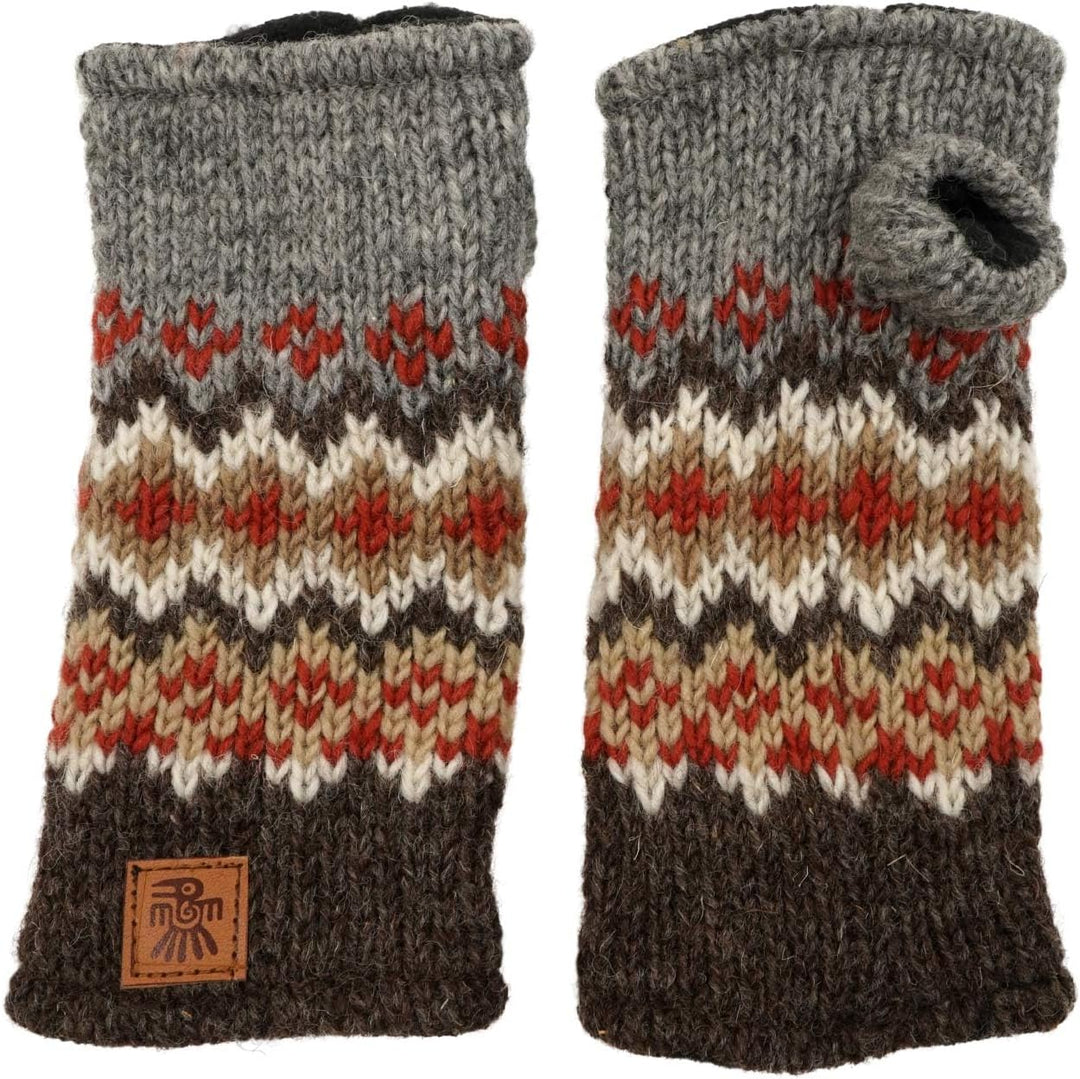 Damen Wolle Handwärmer Fleece gefüttert Handgestrickt Fair Isle Mehrfarbig Einheitsgrösse Handarbeit