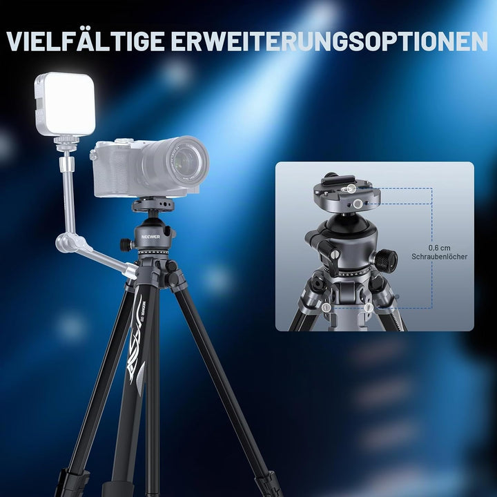 NEEWER LITETRIP LT07 61" Aluminium Reisestativ für Kamera mit Schwenk Neige Kugelkopf, Arca QR Platt