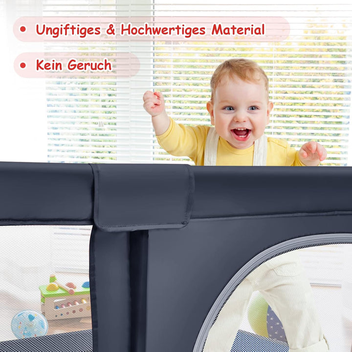 DREAMADE Laufgitter Baby mit Tür, 190 x 120cm Laufstall mit 50 Bunten Bällen & 2 Türem, Absperrgitte