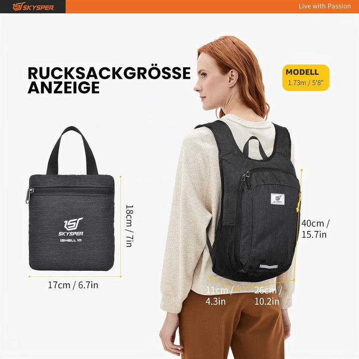 SKYSPER 10L/15L/20L Faltbarer Rucksack Ultraleicht Tagesrucksack Wasserfest Daypack Reiserucksack Wa