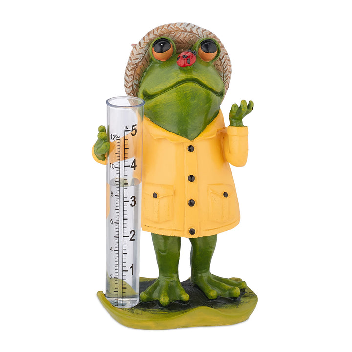 Relaxdays Regenmesser Frosch, wetterbeständig, analoger Regenanzeiger, H x B x T: 19 x 10,5 x 8 cm,