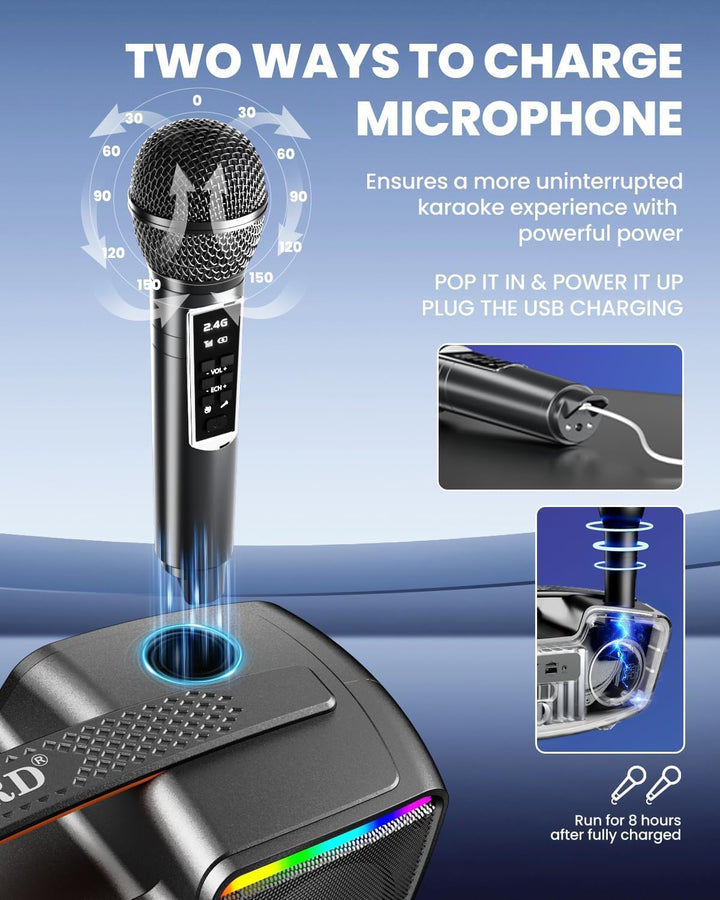 Bluetooth-Karaoke-Maschine für Erwachsene und Kinder, Tragbarer 80-W-Lautsprecher mit 2 Kabellosen M