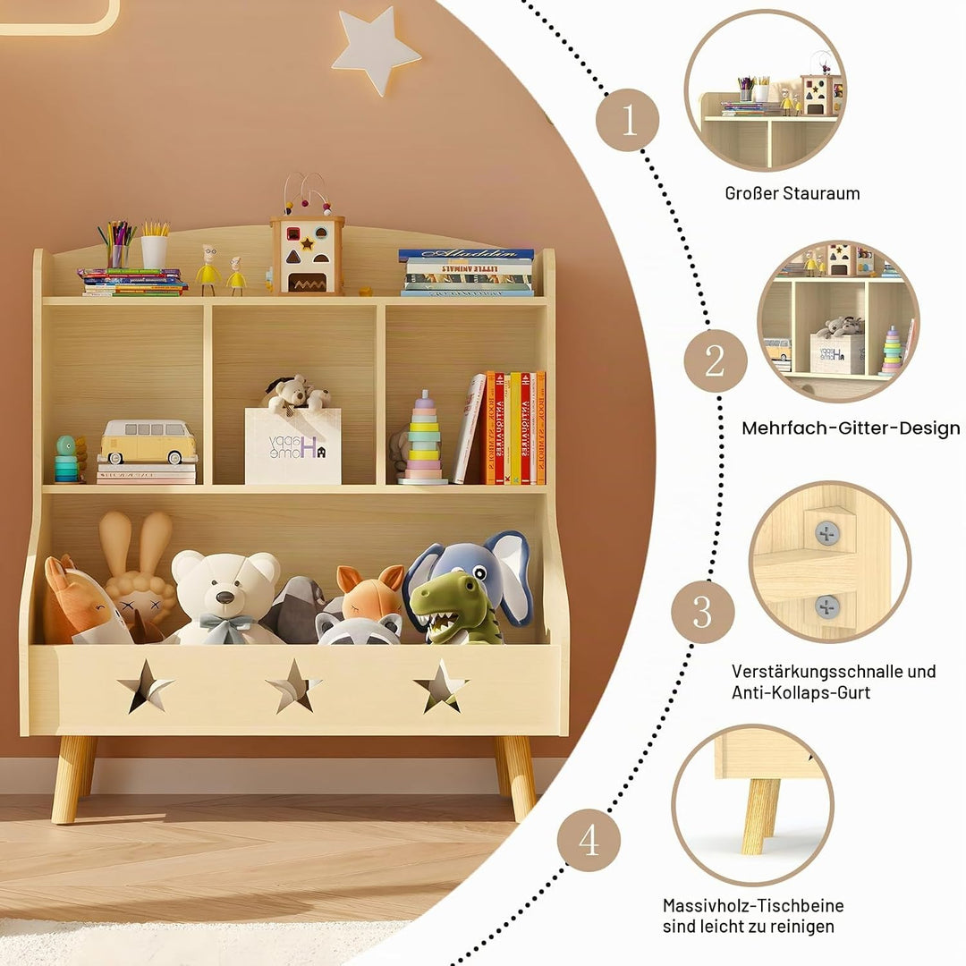 Garden 4 you Kinderregal,Bücherregal Kinder,Kinderregal mit 3 offenen Fächern,Bücherregal Kinderzimm