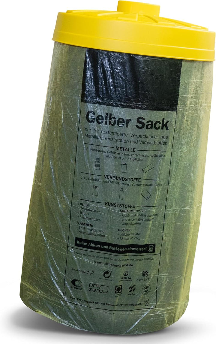 Sacktonne schwarz mit gelbem Deckel- für Gelber Sack Ständer Müllsackständer, Müllständer, Wertstoff