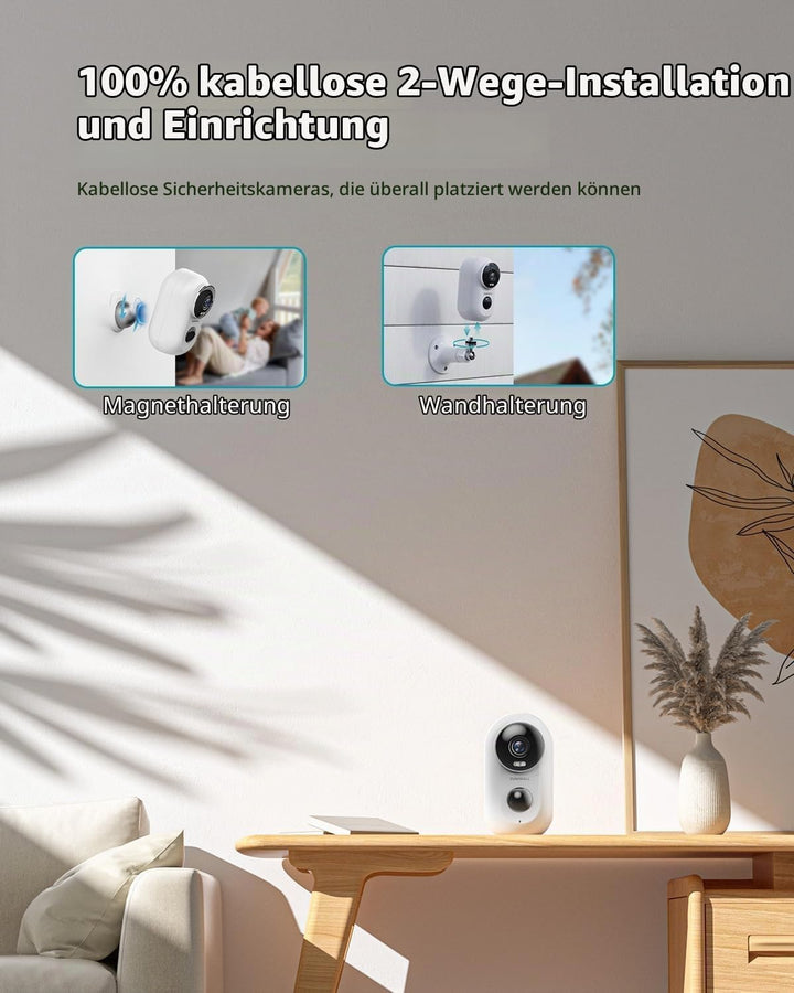 ZUMIMALL 2K Überwachungskamera Aussen Akku, 2 Pack Kamera Überwachung Aussen mit Magnethalterung, 3M