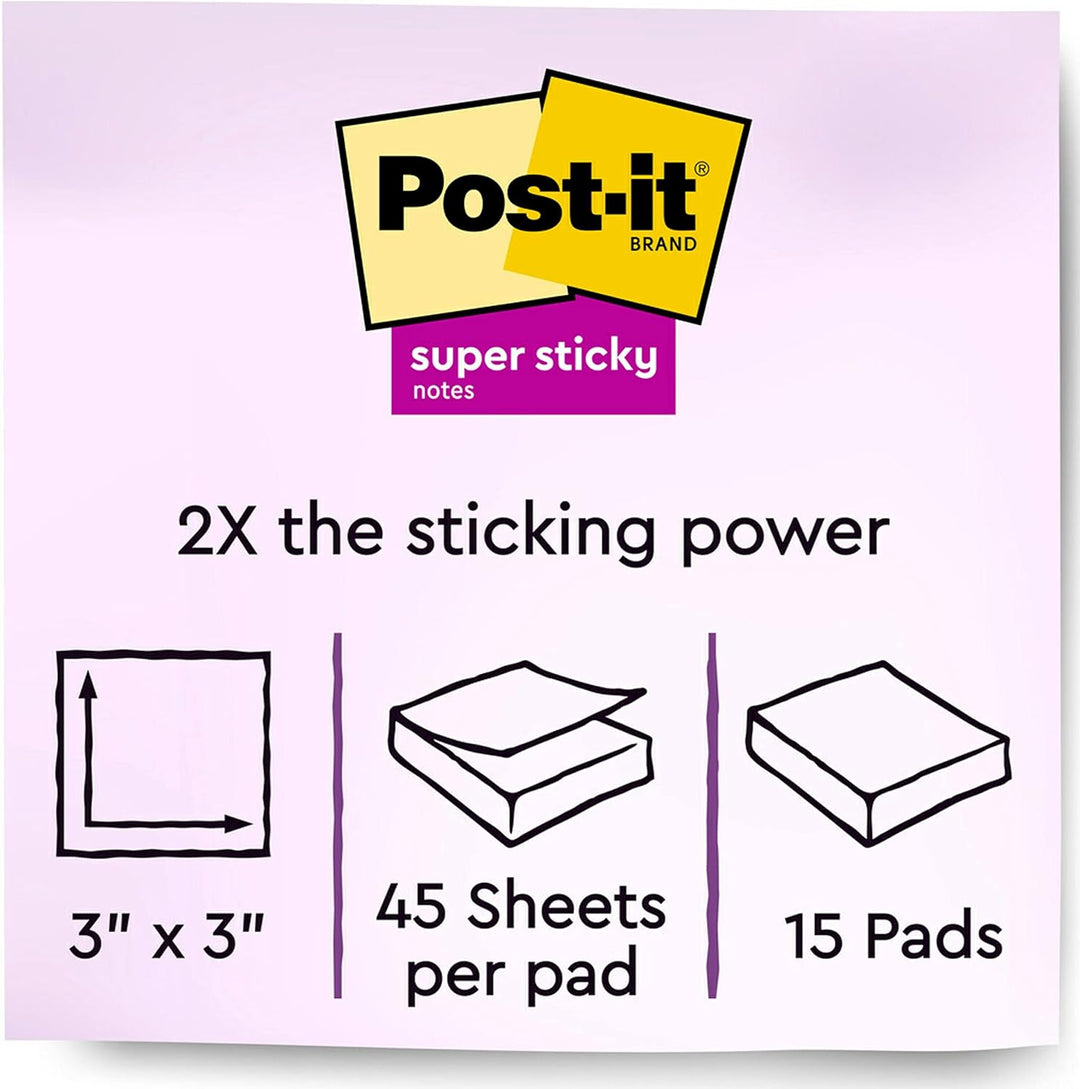 Post-it Haftnotizen, 7,6 x 7,6 cm, 15 Blöcke/Packung, 45 Blatt/Block, 2 x Klebekraft, verschiedene h