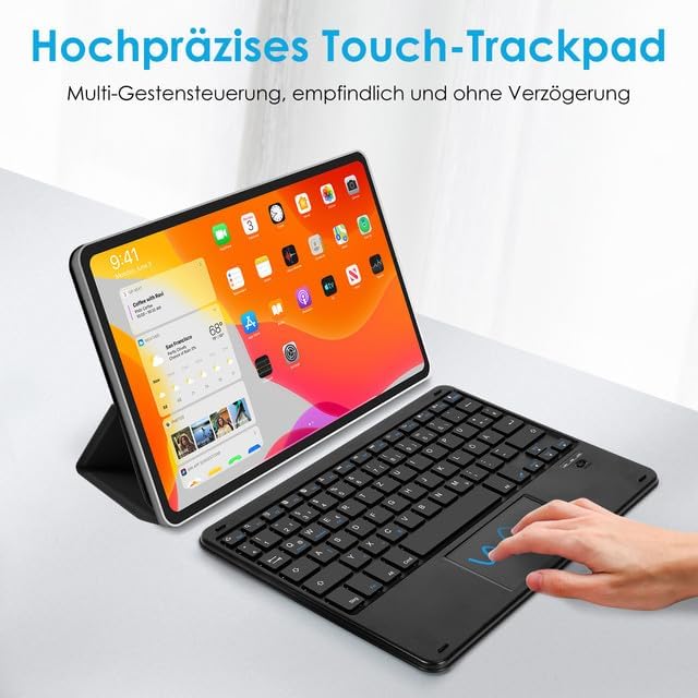 LAMA Kabellose Bluetooth Tastatur mit Touchpad, wiederaufladbare Ultra-dünn Universal Tablet Tastatu