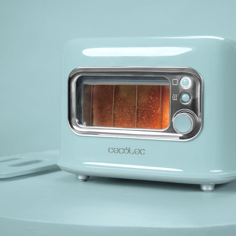 Cecotec RetroVision Blue Vertikaler Toaster, 2 breite Schlitze, 700 W auf 5 Stufen, 2 Brotscheiben,