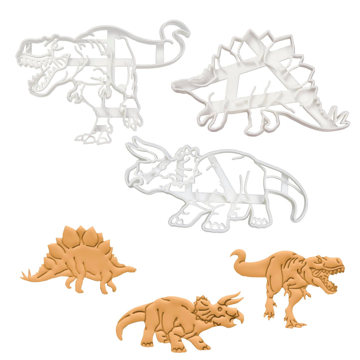 3er Set Naturgetreue Dinosaurier Ausstechformen (Formen: Tyrannosaurus Rex, Stegosaurus und Tricerat