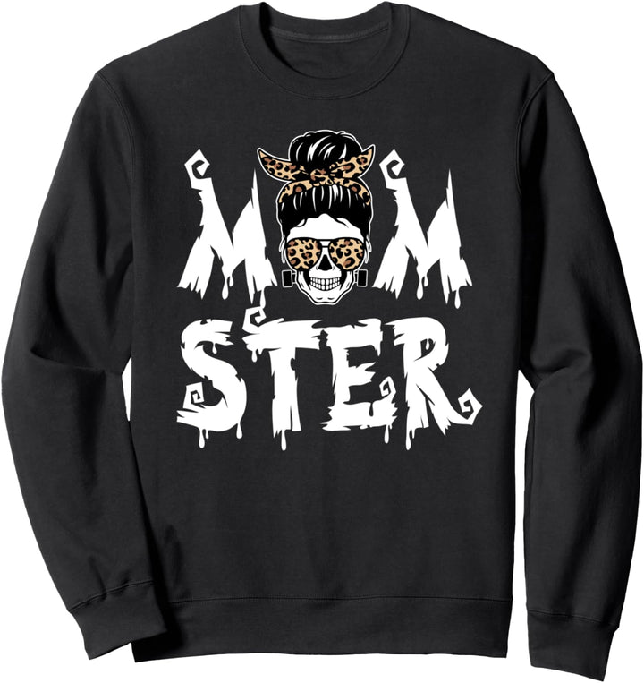 Momster Totenkopf Leopardenmuster Momster Halloween Mutter Monster Sweatshirt
