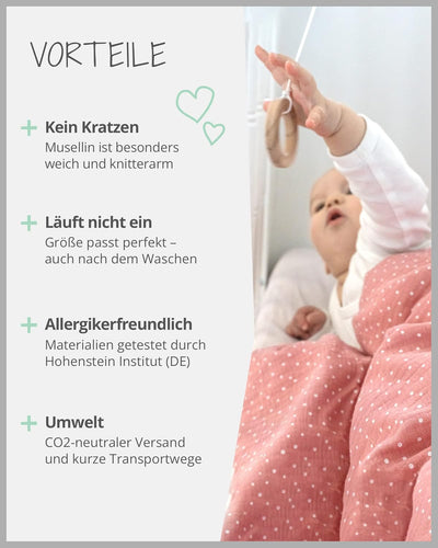 ULLENBOOM ® Babybettwäsche 80x80 cm Musselin Salbeigrün - 2 Teile (komplett): Baby Bettwäsche 80x80