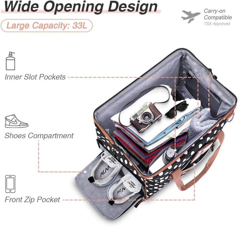 Lekesky Kleine Reisetasche Weekender Damen, Sporttasche mit Schuhfach, Grosses Öffnungsdesign, 33L f