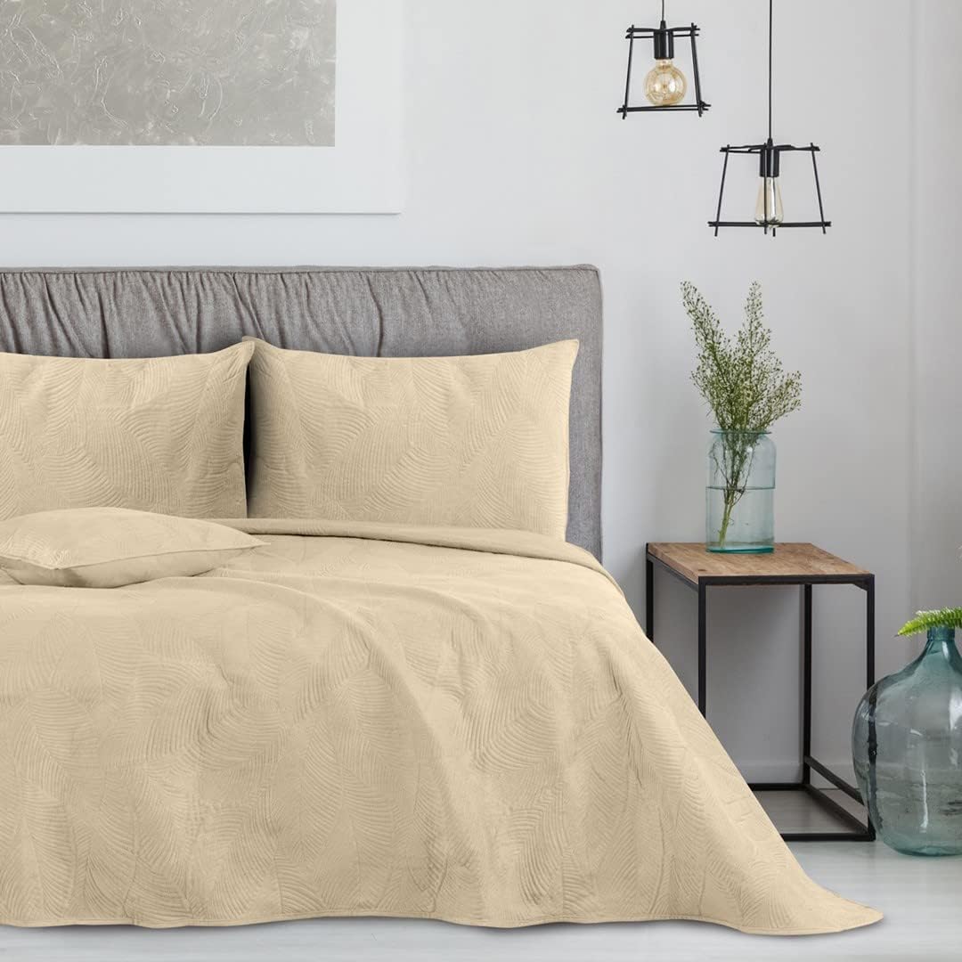 AmeliaHome Tagesdecke 220x240 cm gestrickt Velvet Samt Palsha Beige Palsha Beige 220x240 cm, Palsha