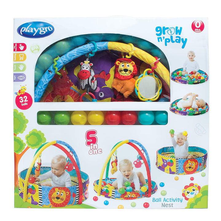 Playgro 0184007 4in1 Erlebnis-Bällebad und Spielmatte, mehrfarbig