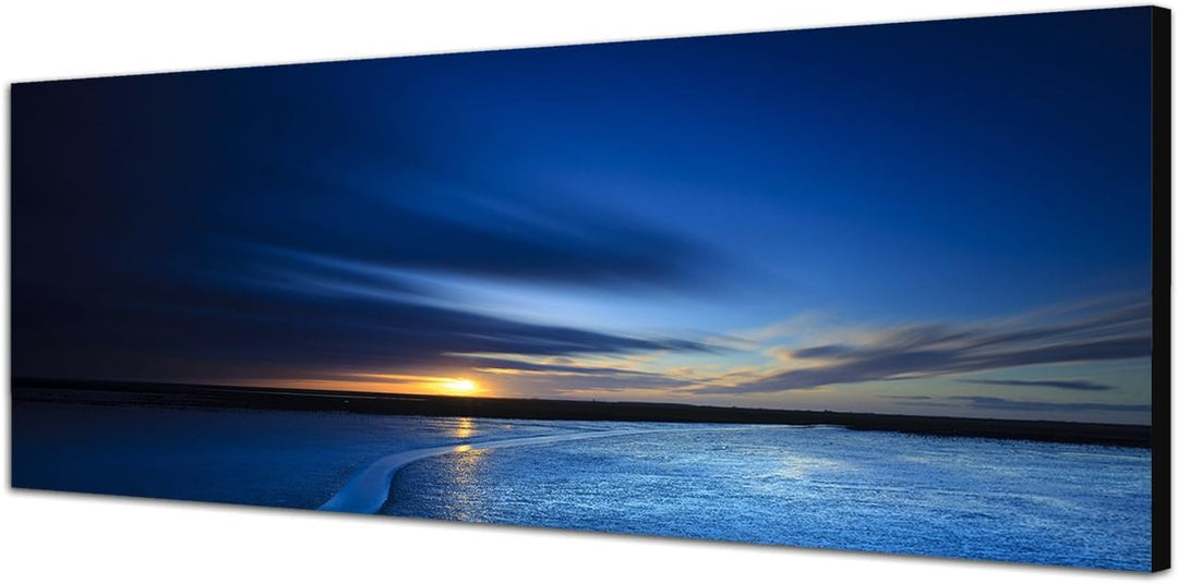 Paul Sinus Art Panoramabild auf Leinwand und Keilrahmen 120x40cm Strand Meer Sonnenuntergang