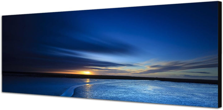 Paul Sinus Art Panoramabild auf Leinwand und Keilrahmen 150x50cm Strand Meer Sonnenuntergang