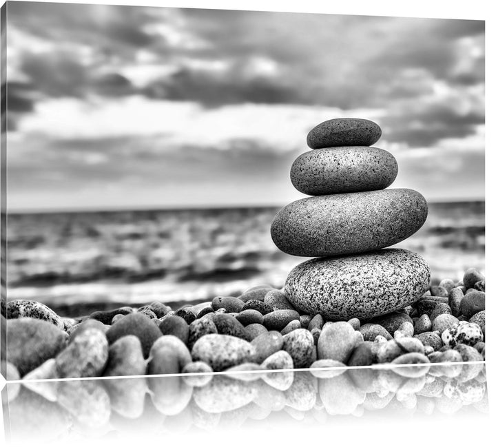 Pixxprint Steinturm am Strand / 100x70cm Leinwandbild bespannt auf Holzrahmen/Wandbild Kunstdruck De