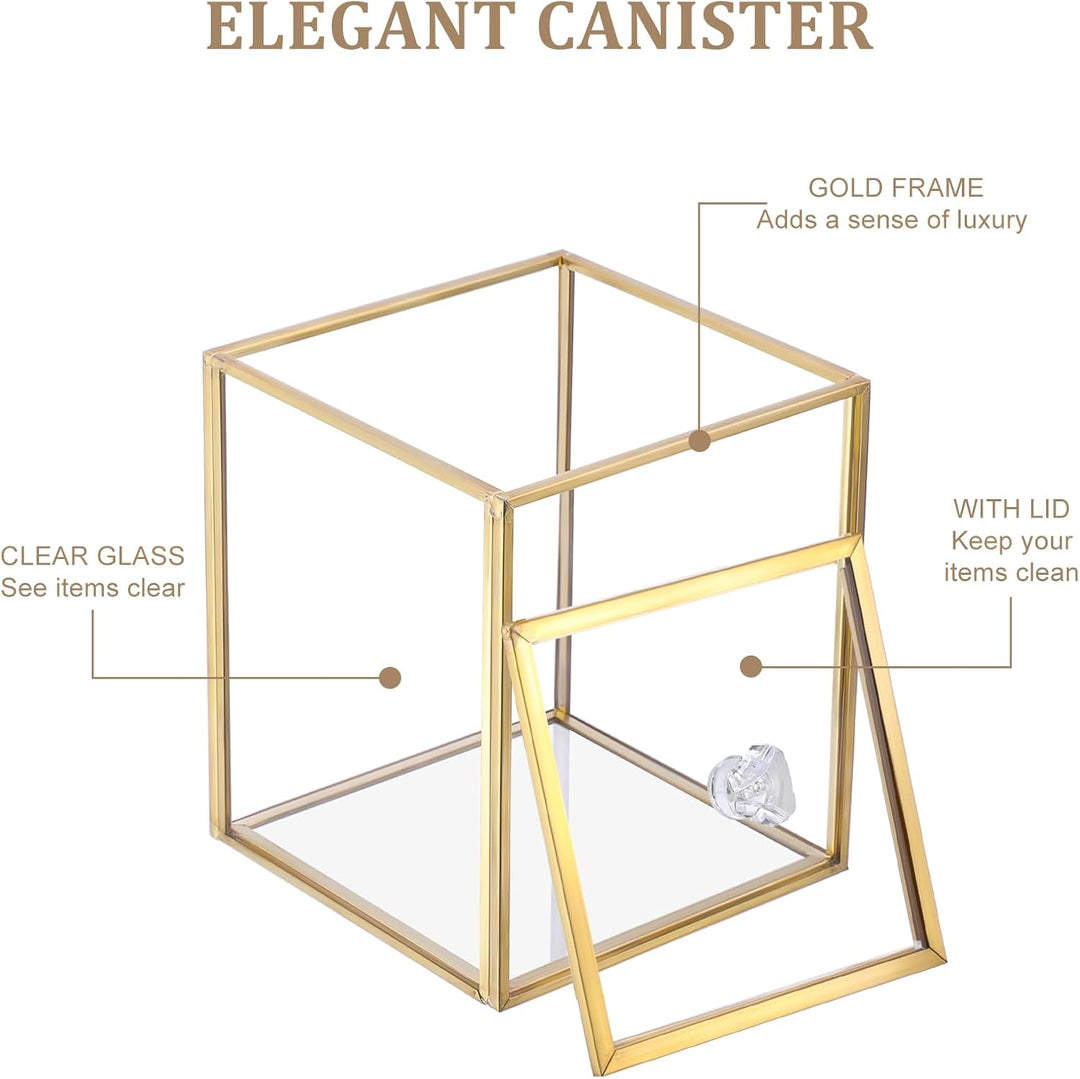 Glas Wattepad Spender Gold Wattestäbchenbehälter Wattepads Behälter Box Schmuckschatulle mit Glasdec