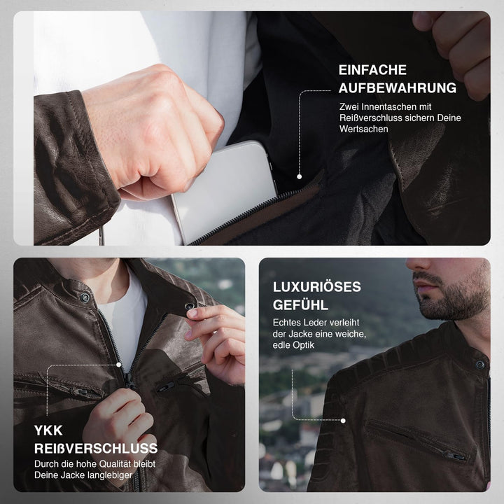 PAULGOS Herren Lederjacke Echtes Leder Jacke Echtleder Übergangsjacke Fashion in 5 Farben Gr. S-7XL