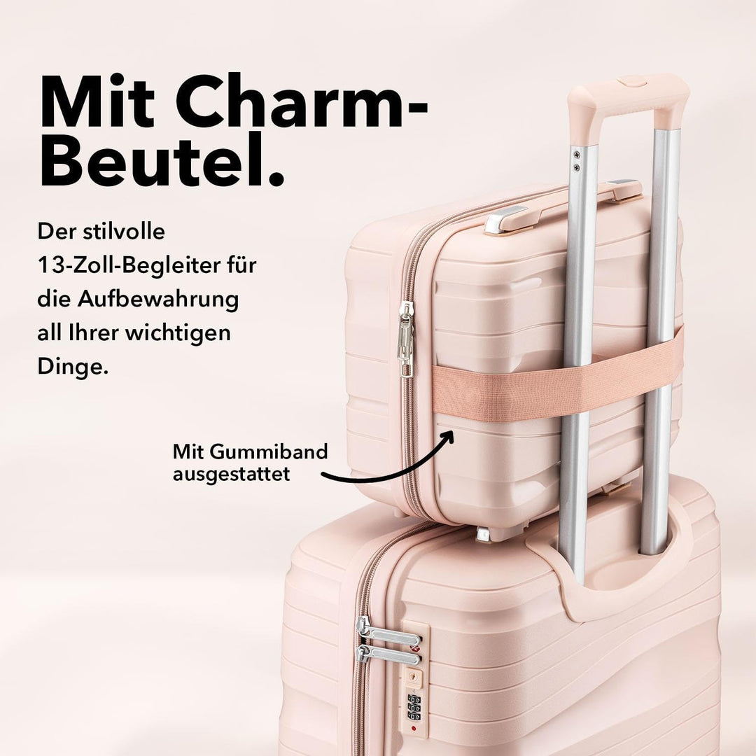 Travel One Kofferset 4-teilig – Hellrosa – Hartschalen Trolley-Set 32/60/98L, Zahlenschloss & 360° R