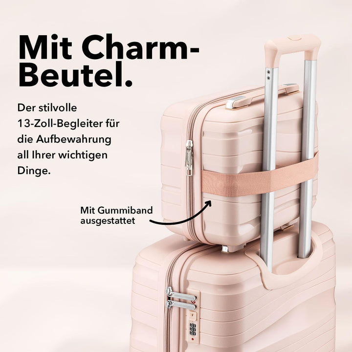 Travel One Kofferset 4-teilig – Hellrosa – Hartschalen Trolley-Set 32/60/98L, Zahlenschloss & 360° R