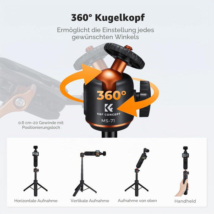 K&amp;F CONCEPT Selfie Stick, Ein-Klick-Ausklappfunktion, 175g ultraleichtes Handy stativ, ausziehbar bi