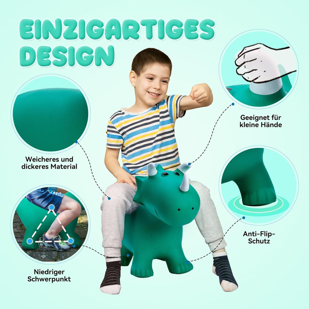U&C Planet Hüpftier Dinosaurier Hopper Dino Hopper Animal Ride-On für Kinder 1-6, Hochwertiges PVC,