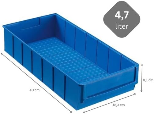 Blaue Industriebox 400 B | HxBxT 8,1x18,3x40cm | 4,7 Liter| Sichtlagerkasten, Sortimentskasten, Sort