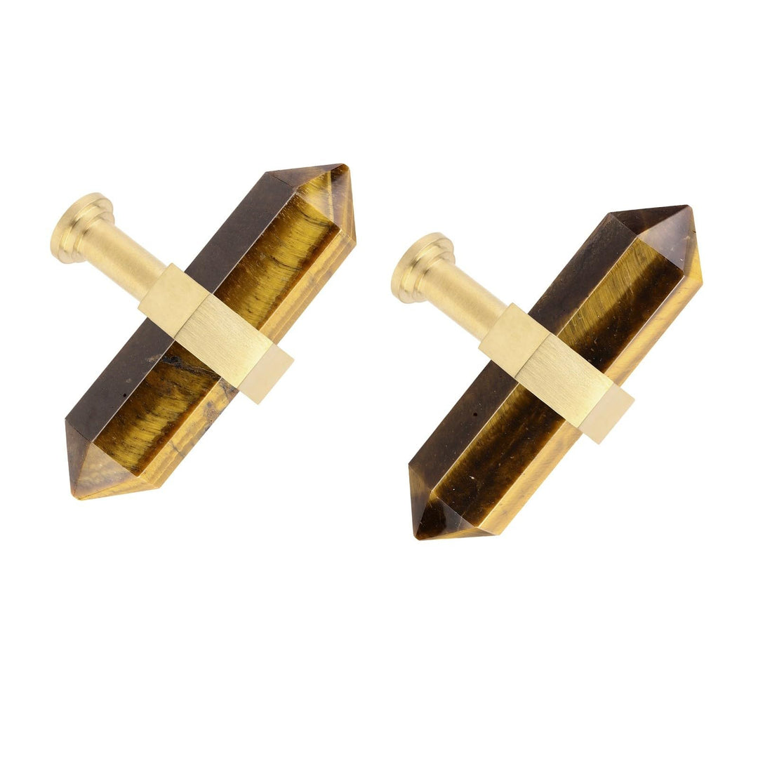 mookaitedecor Satz von 2 Tigerauge Sechseck Double Kristall Punkte Schublade Knöpfe mit Schrauben, C