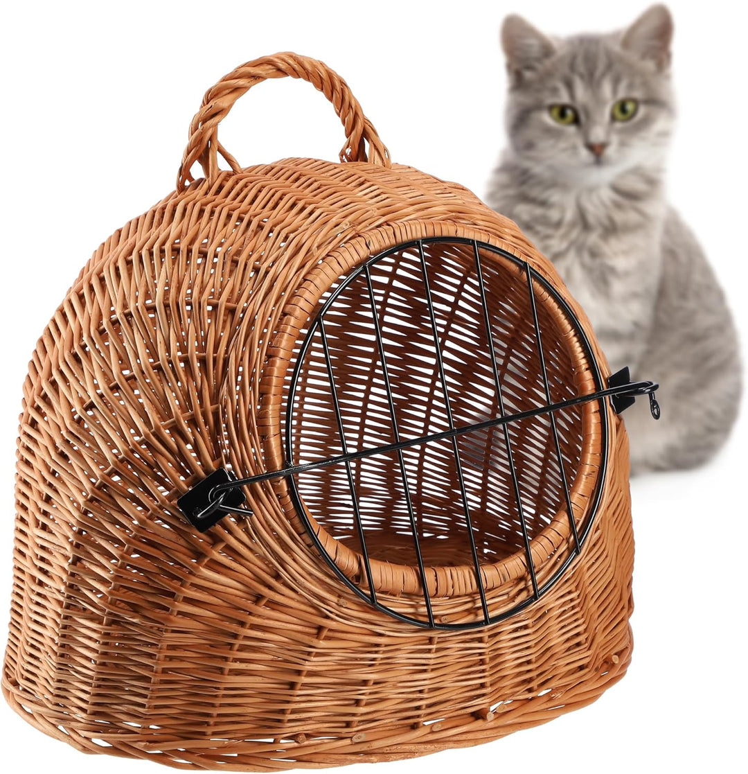 KADAX Transportkorb für Tiere, Katzenkorb aus Weide, Transportbox mit Tragegriff, Weidenkorb mit Ver