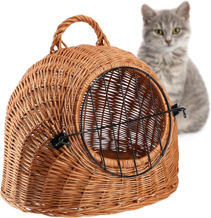 KADAX Transportkorb für Tiere, Katzenkorb aus Weide, Transportbox mit Tragegriff, Weidenkorb mit Ver
